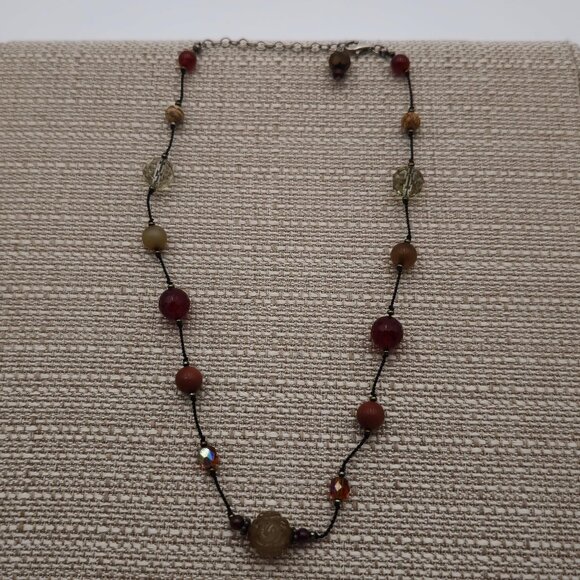 Jewelry - 18 Inch Sterling Silver And Cord Handmade Various Stones Necklace A1859